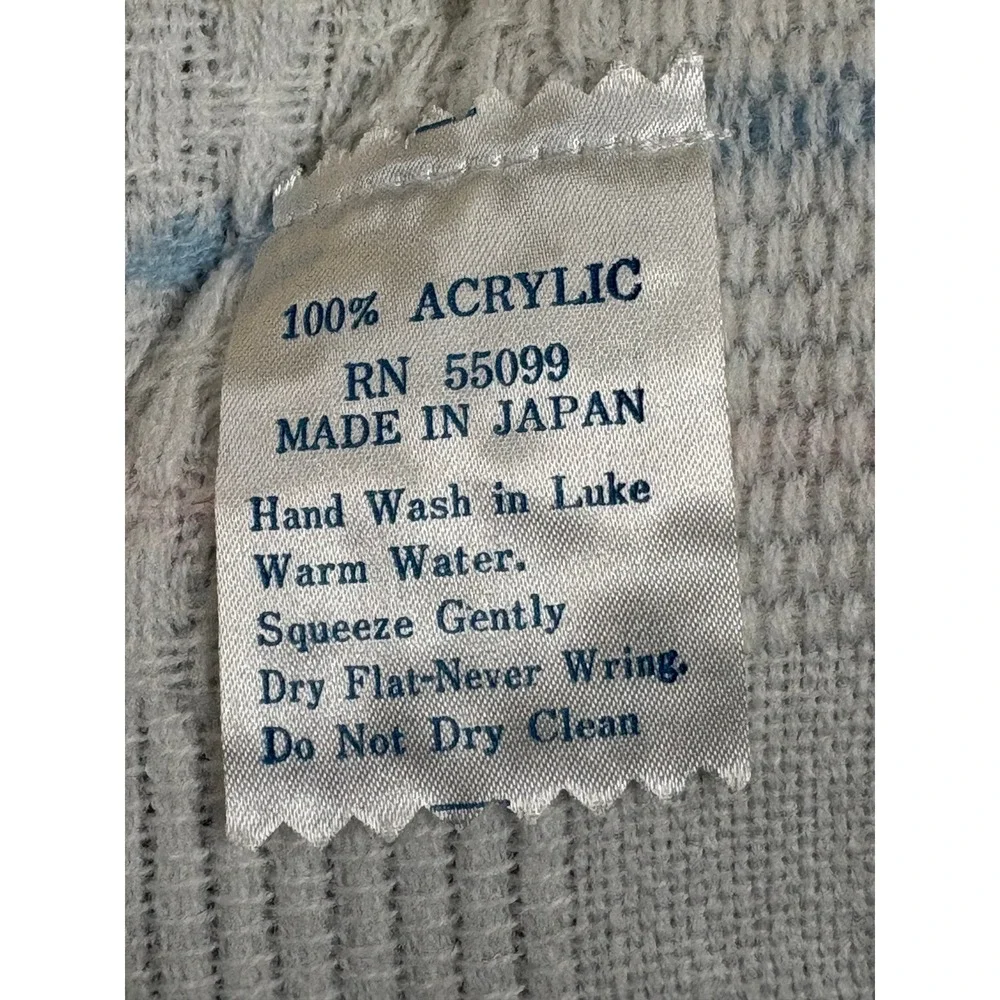 Vintage Woven Baby Blanket Pastel Stripes White Fringe Acrylic Made in Japan